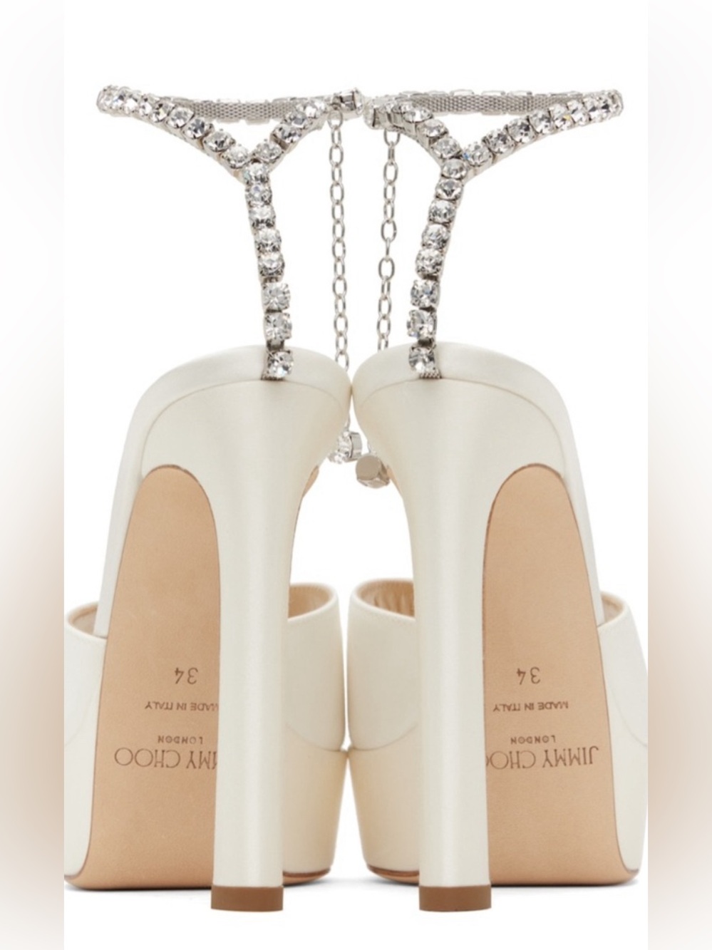 Jimmy Choo White Platform High Heel Sandals with Rhinestone Ankle Chain - Picture 2 of 16